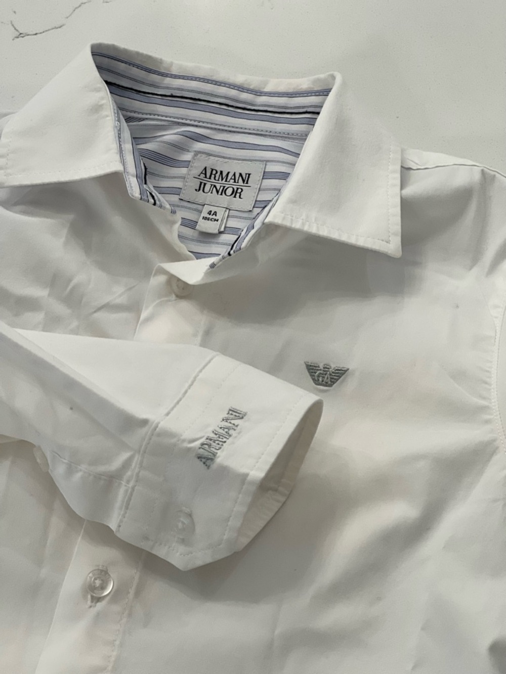 Armani Junior White Dress Shirt with Striped Inner Collar